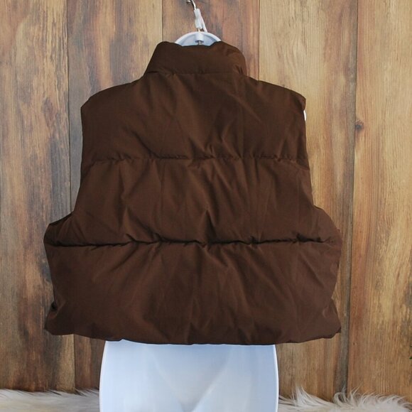 Katch Me Women's Brown Full Zip Puffer Cropped Vest Jacket XL - Picture 2 of 3